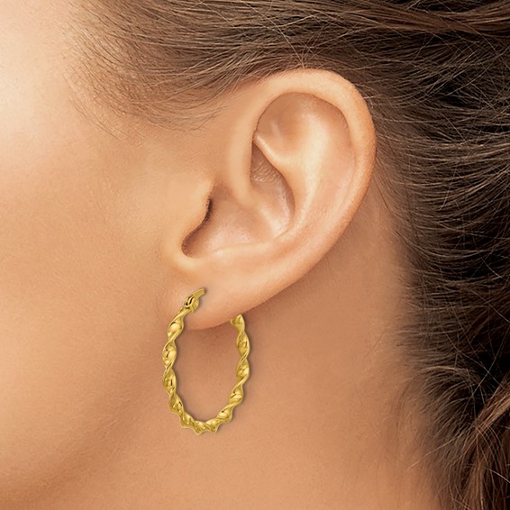 Chisel Stainless Steel Polished Yellow IP-plated Twisted Hoop Earrings