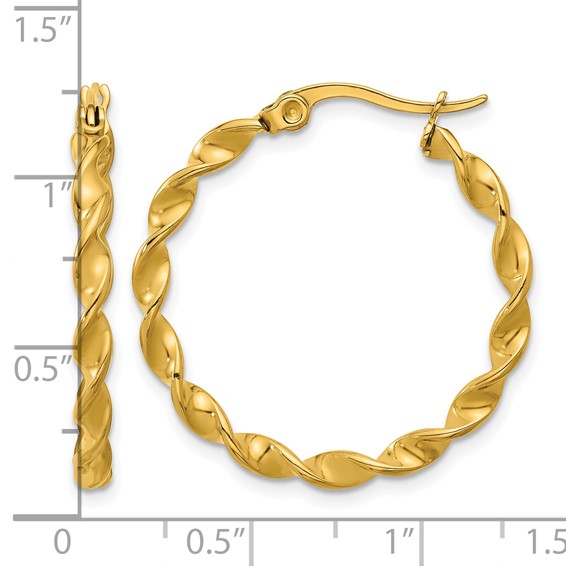 Chisel Stainless Steel Polished Yellow IP-plated Twisted Hoop Earrings