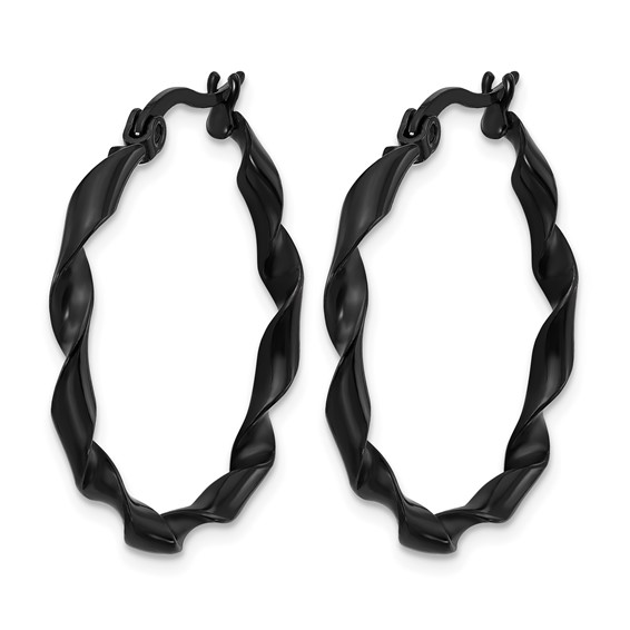 Chisel Stainless Steel Polished Black IP-plated Twisted Hoop Earrings