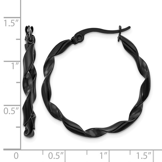Chisel Stainless Steel Polished Black IP-plated Twisted Hoop Earrings