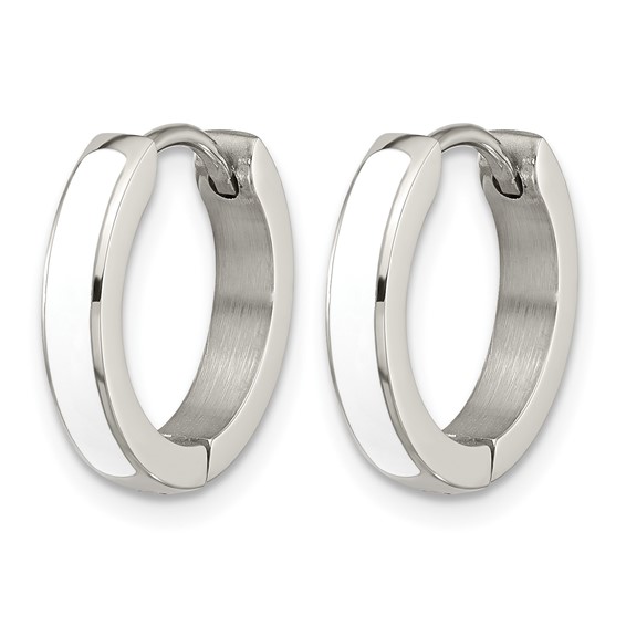 Chisel Stainless Steel Polished with White Enamel 2.90mm Hinged Hoop Earrings