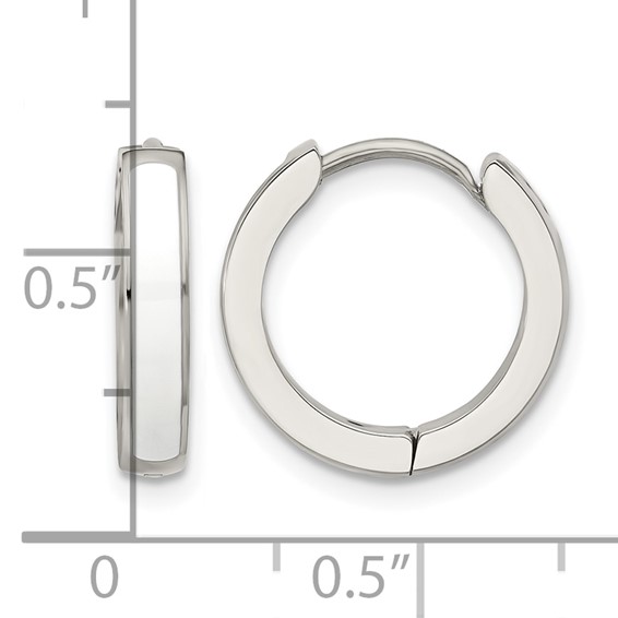 Chisel Stainless Steel Polished with White Enamel 2.90mm Hinged Hoop Earrings