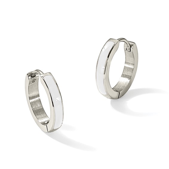 Chisel Stainless Steel Polished with White Enamel 2.90mm Hinged Hoop Earrings