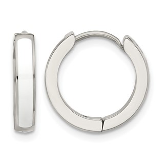 Chisel Stainless Steel Polished with White Enamel 2.90mm Hinged Hoop Earrings