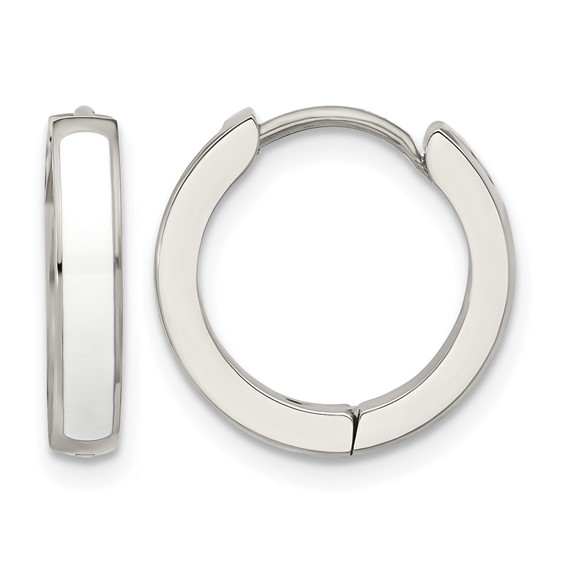 Chisel Stainless Steel Polished with White Enamel 2.90mm Hinged Hoop Earrings