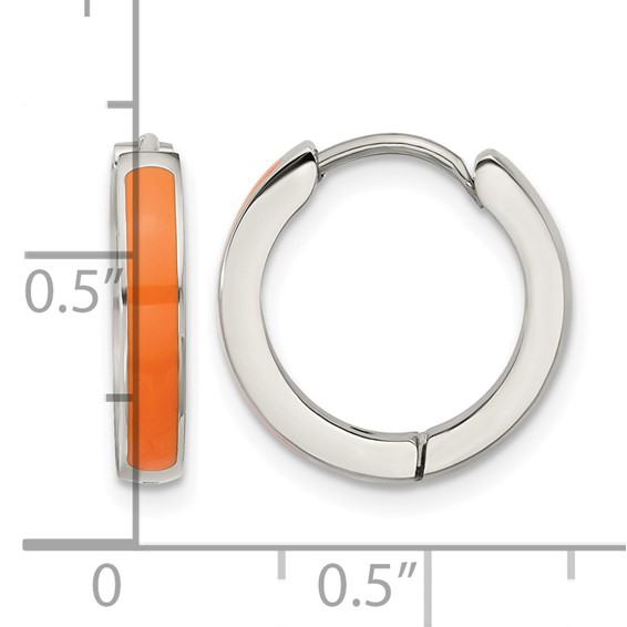 Chisel Stainless Steel Polished with Orange Enamel 2.90mm Hinged Hoop Earrings