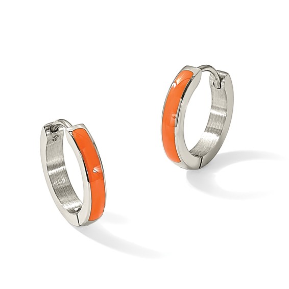 Chisel Stainless Steel Polished with Orange Enamel 2.90mm Hinged Hoop Earrings