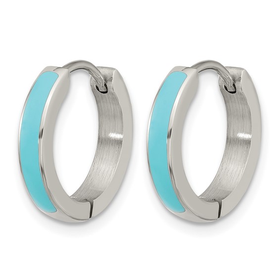 Chisel Stainless Steel Polished with Blue Enamel 2.90mm Hinged Hoop Earrings