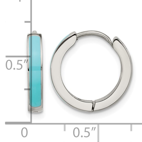 Chisel Stainless Steel Polished with Blue Enamel 2.90mm Hinged Hoop Earrings