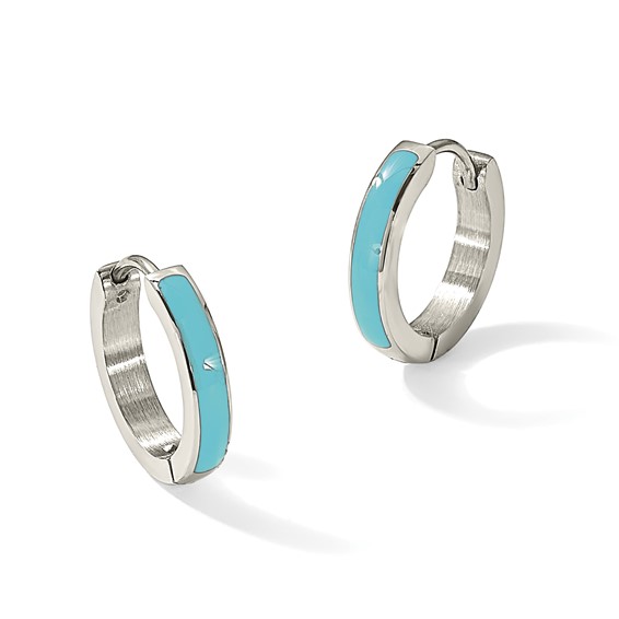 Chisel Stainless Steel Polished with Blue Enamel 2.90mm Hinged Hoop Earrings