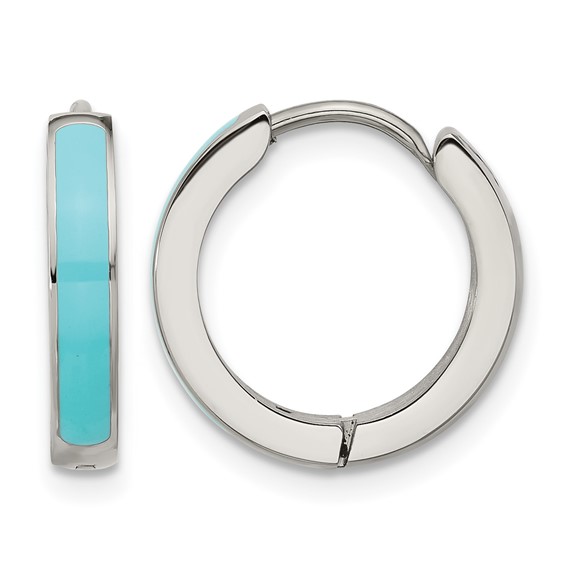 Chisel Stainless Steel Polished with Blue Enamel 2.90mm Hinged Hoop Earrings
