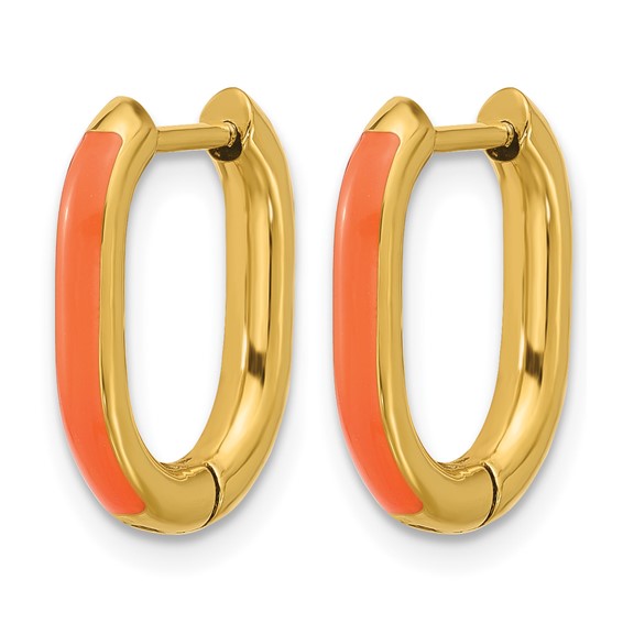 Chisel Stainless Steel Polished Yellow IP-plated with Orange Enamel 2.40mm Elongated Hinged Hoop Earrings