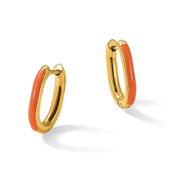 Chisel Stainless Steel Polished Yellow IP-plated with Orange Enamel 2.40mm Elongated Hinged Hoop Earrings