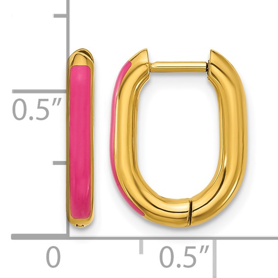 Chisel Stainless Steel Polished Yellow IP-plated with Pink Enamel 2.40mm Elongated Hinged Hoop Earrings