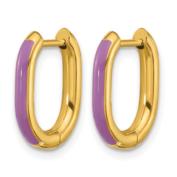 Chisel Stainless Steel Polished Yellow IP-plated with Purple Enamel 2.40mm Elongated Hinged Hoop Earrings