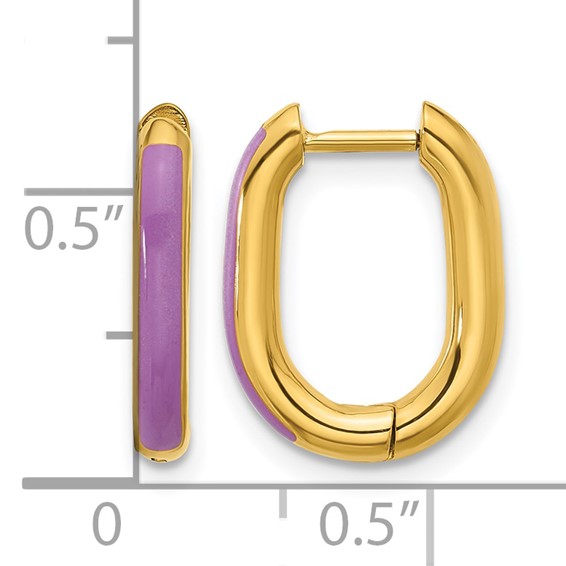 Chisel Stainless Steel Polished Yellow IP-plated with Purple Enamel 2.40mm Elongated Hinged Hoop Earrings