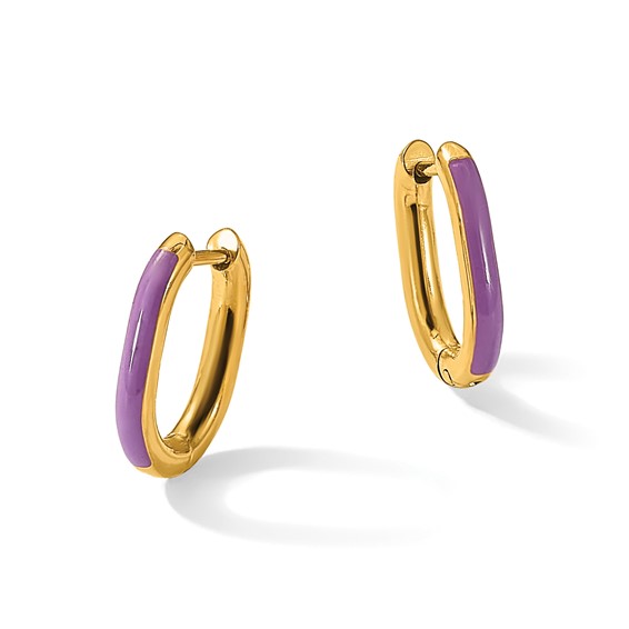 Chisel Stainless Steel Polished Yellow IP-plated with Purple Enamel 2.40mm Elongated Hinged Hoop Earrings