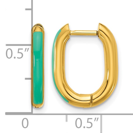 Chisel Stainless Steel Polished Yellow IP-plated with Blue Enamel 2.40mm Elongated Hinged Hoop Earrings