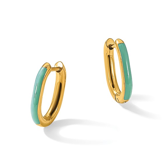 Chisel Stainless Steel Polished Yellow IP-plated with Blue Enamel 2.40mm Elongated Hinged Hoop Earrings