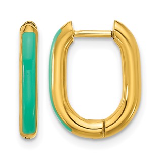 Chisel Stainless Steel Polished Yellow IP-plated with Blue Enamel 2.40mm Elongated Hinged Hoop Earrings