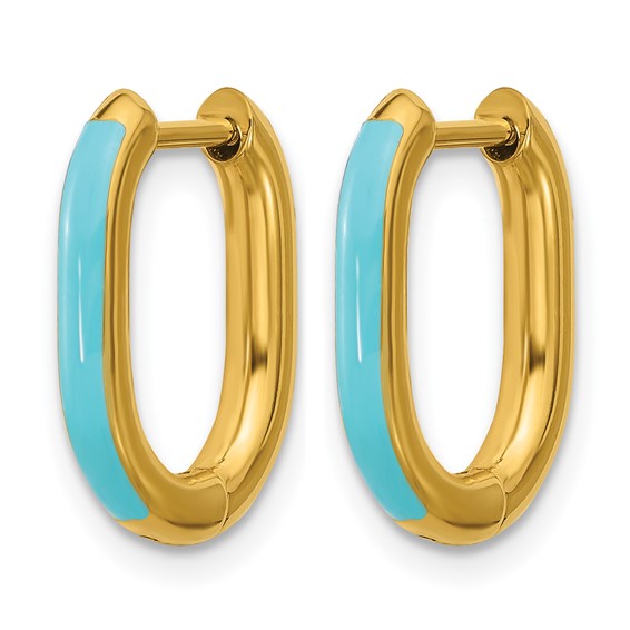 Chisel Stainless Steel Polished Yellow IP-plated with Blue Enamel 2.40mm Elongated Hinged Hoop Earrings