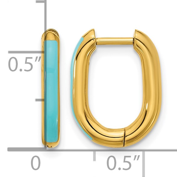 Chisel Stainless Steel Polished Yellow IP-plated with Blue Enamel 2.40mm Elongated Hinged Hoop Earrings