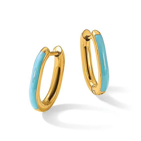 Chisel Stainless Steel Polished Yellow IP-plated with Blue Enamel 2.40mm Elongated Hinged Hoop Earrings