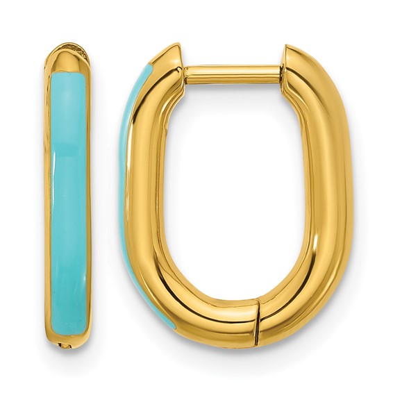 Chisel Stainless Steel Polished Yellow IP-plated with Blue Enamel 2.40mm Elongated Hinged Hoop Earrings
