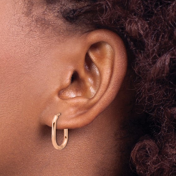 Chisel Stainless Steel Polished Rose IP-plated Elongated 2mm Hinged Hoop Earrings