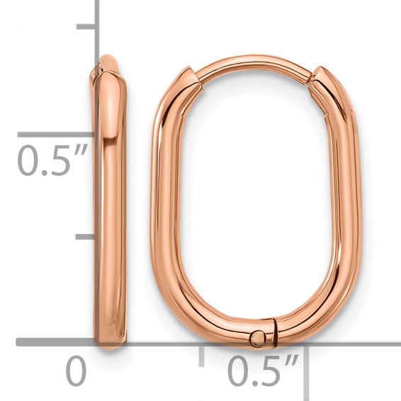 Chisel Stainless Steel Polished Rose IP-plated Elongated 2mm Hinged Hoop Earrings