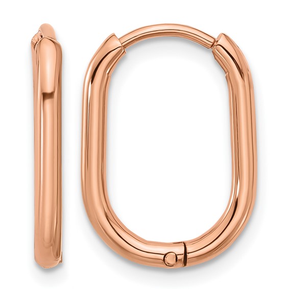 Chisel Stainless Steel Polished Rose IP-plated Elongated 2mm Hinged Hoop Earrings