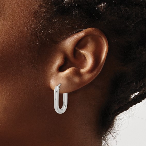 Chisel Stainless Steel Polished Elongated 3mm Hinged Hoop Earrings