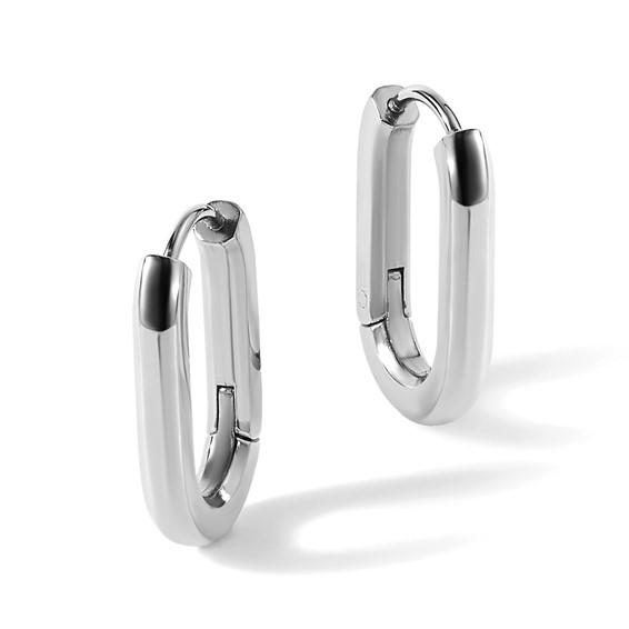 Chisel Stainless Steel Polished Elongated 3mm Hinged Hoop Earrings