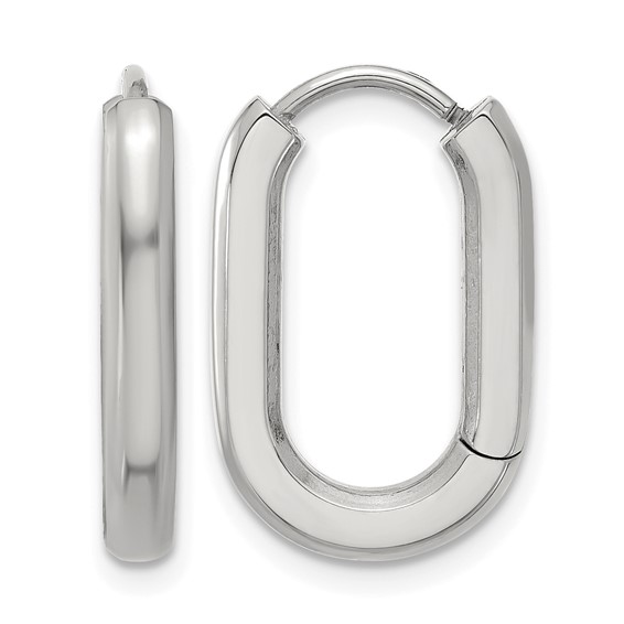 Chisel Stainless Steel Polished Elongated 3mm Hinged Hoop Earrings