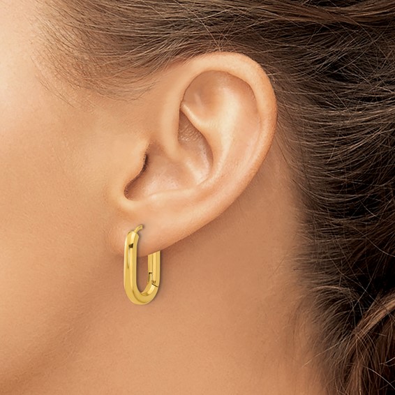 Chisel Stainless Steel Polished Yellow IP-plated Elongated 3mm Hinged Hoop Earrings