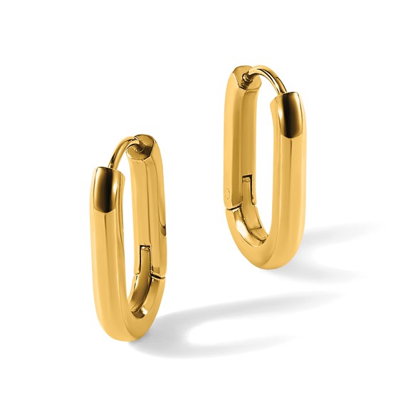 Chisel Stainless Steel Polished Yellow IP-plated Elongated 3mm Hinged Hoop Earrings