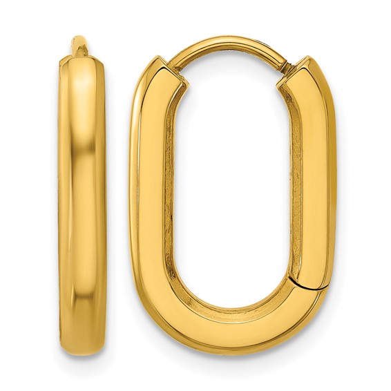 Chisel Stainless Steel Polished Yellow IP-plated Elongated 3mm Hinged Hoop Earrings