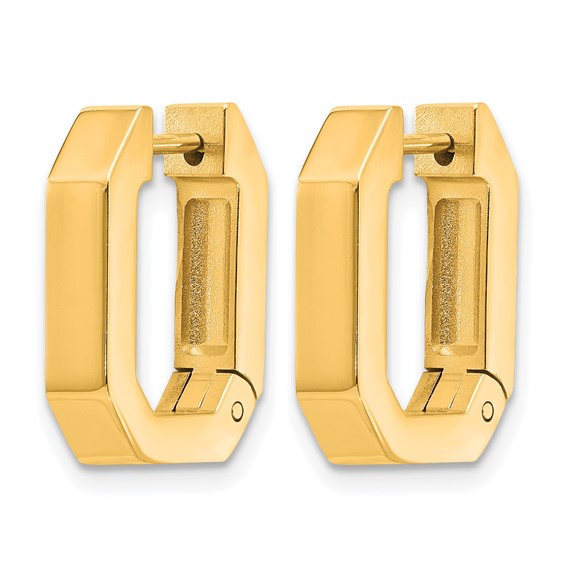 Chisel Stainless Steel Polished Yellow IP-plated Squared Edges 4mm Hinged Hoop Earrings