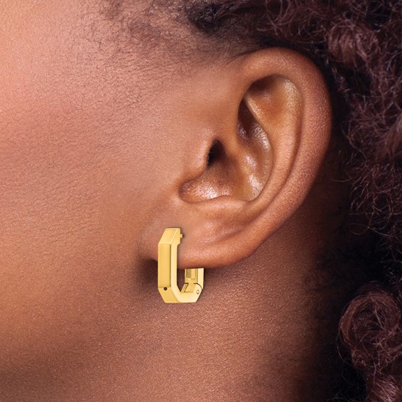 Chisel Stainless Steel Polished Yellow IP-plated Squared Edges 4mm Hinged Hoop Earrings