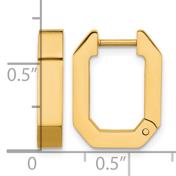 Chisel Stainless Steel Polished Yellow IP-plated Squared Edges 4mm Hinged Hoop Earrings