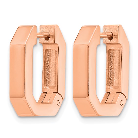 Chisel Stainless Steel Polished Rose IP-plated Squared Edges 4mm Hinged Hoop Earrings