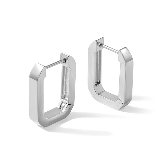 Chisel Stainless Steel Polished Squared Edges 4mm Hinged Hoop Earrings