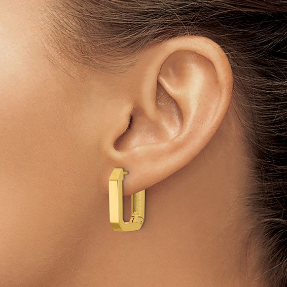 Chisel Stainless Steel Polished Yellow IP-plated Squared Edge 4mm Hinged Hoop Earrings