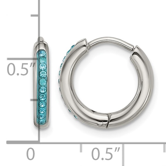 Chisel Stainless Steel Polished Preciosa Aqua Bohemica Crystal Hoop Earrings