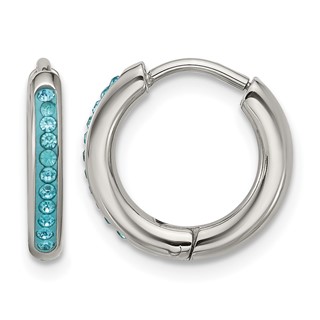 Chisel Stainless Steel Polished Preciosa Aqua Bohemica Crystal Hoop Earrings
