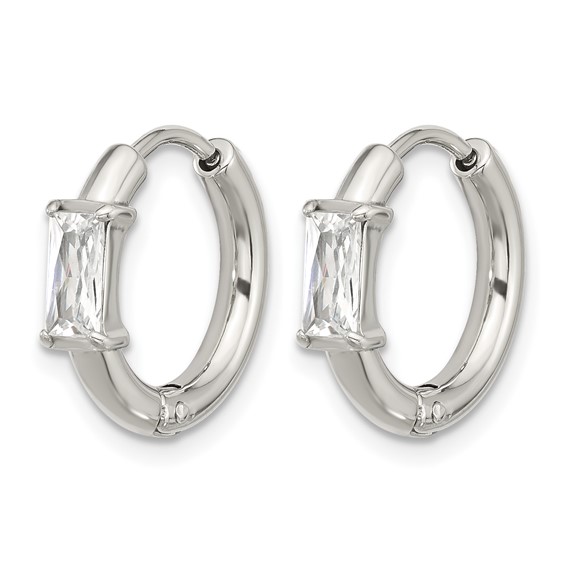 Chisel Stainless Steel Polished Rectangle CZ Hinged Hoop Earrings