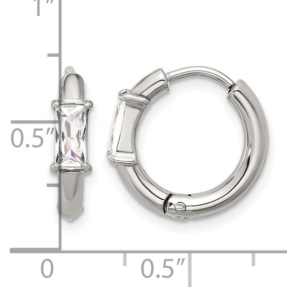 Chisel Stainless Steel Polished Rectangle CZ Hinged Hoop Earrings