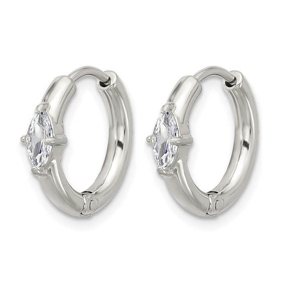 Chisel Stainless Steel Polished Marquise CZ Hinged Hoop Earrings