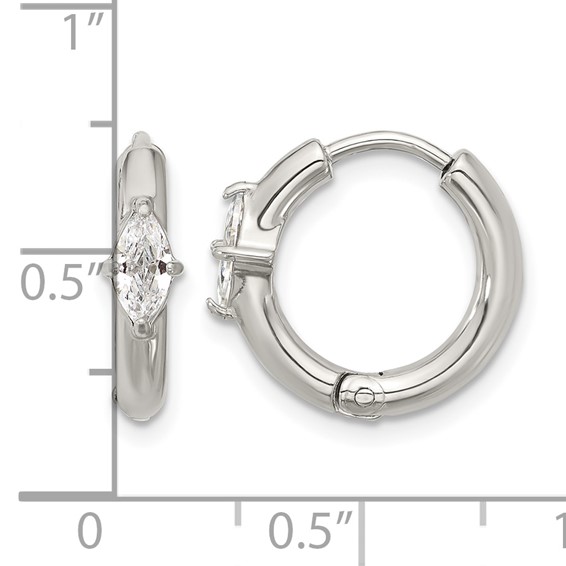 Chisel Stainless Steel Polished Marquise CZ Hinged Hoop Earrings