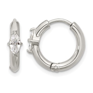 Chisel Stainless Steel Polished Marquise CZ Hinged Hoop Earrings